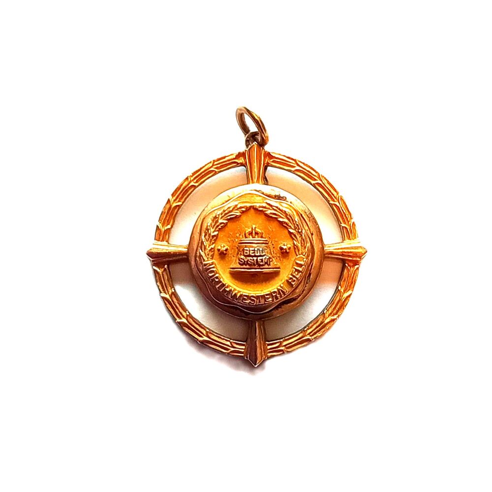 12K gold filled Northwestern bell pendant telephone company award medallion